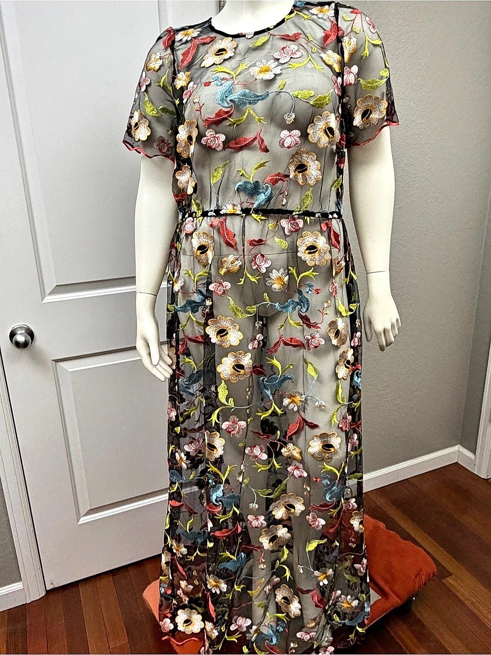 Lularoe Deanne II Embroidered Mesh Maxi Dress Black 3XL NWT
